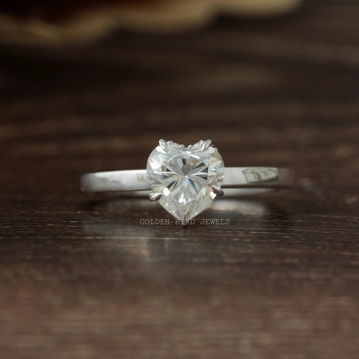 [Heart cut hidden halo solitaire moissanite engagement ring made with white gold]-[Golden Bird Jewels]