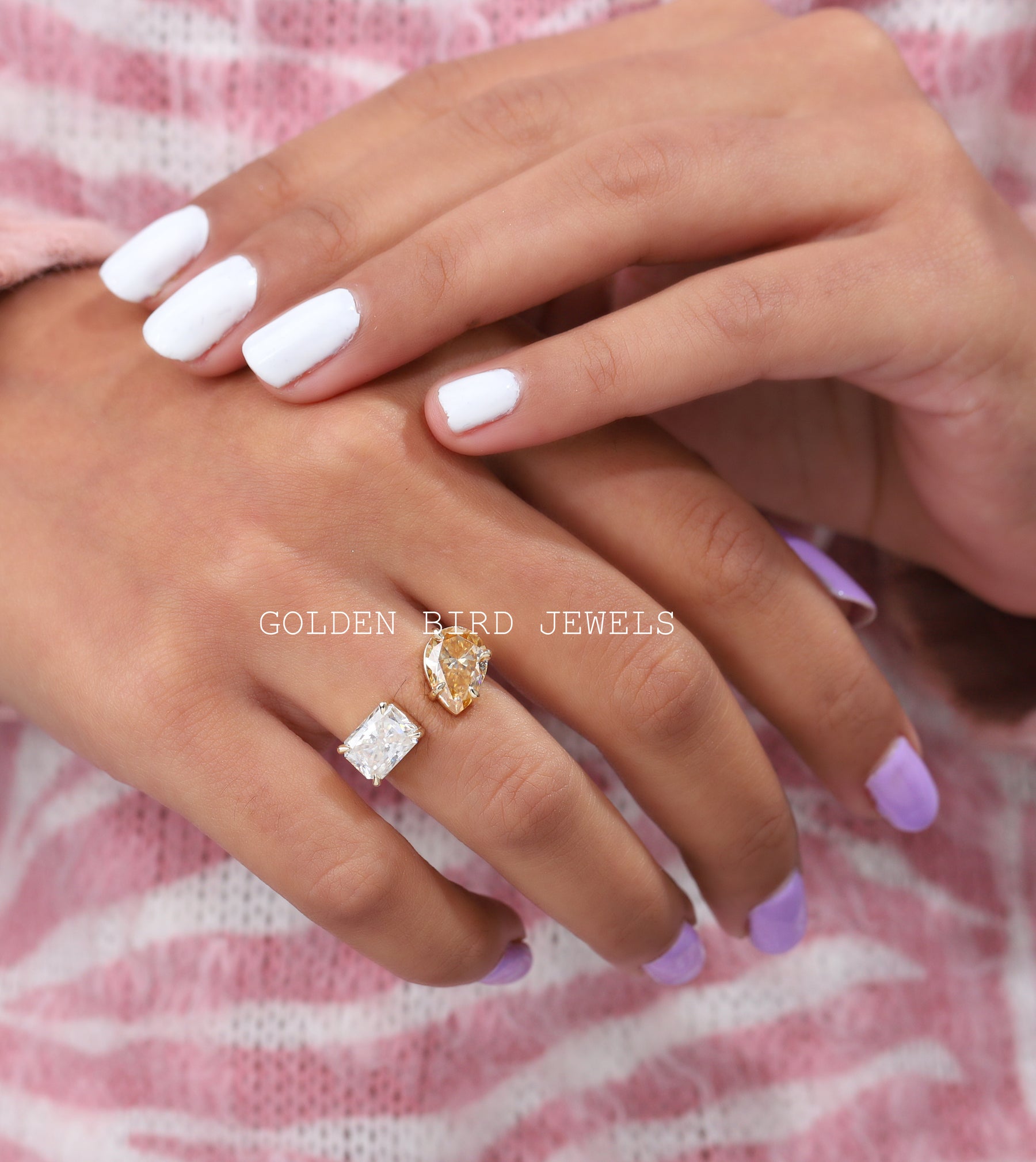 Pear & Radiant Cut Moissanite Open Ring