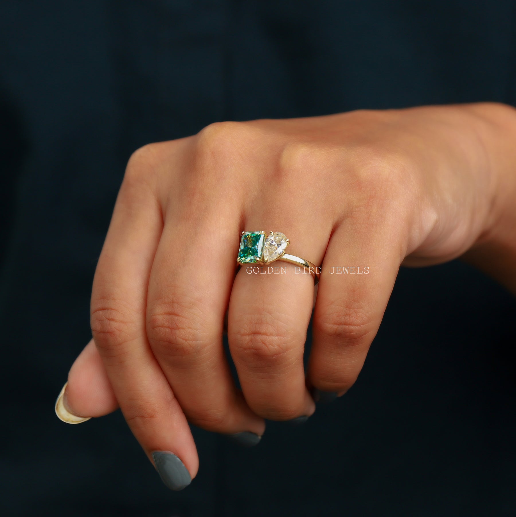 Pear And Radiant Cut Moissanite Toi Et Moi Ring