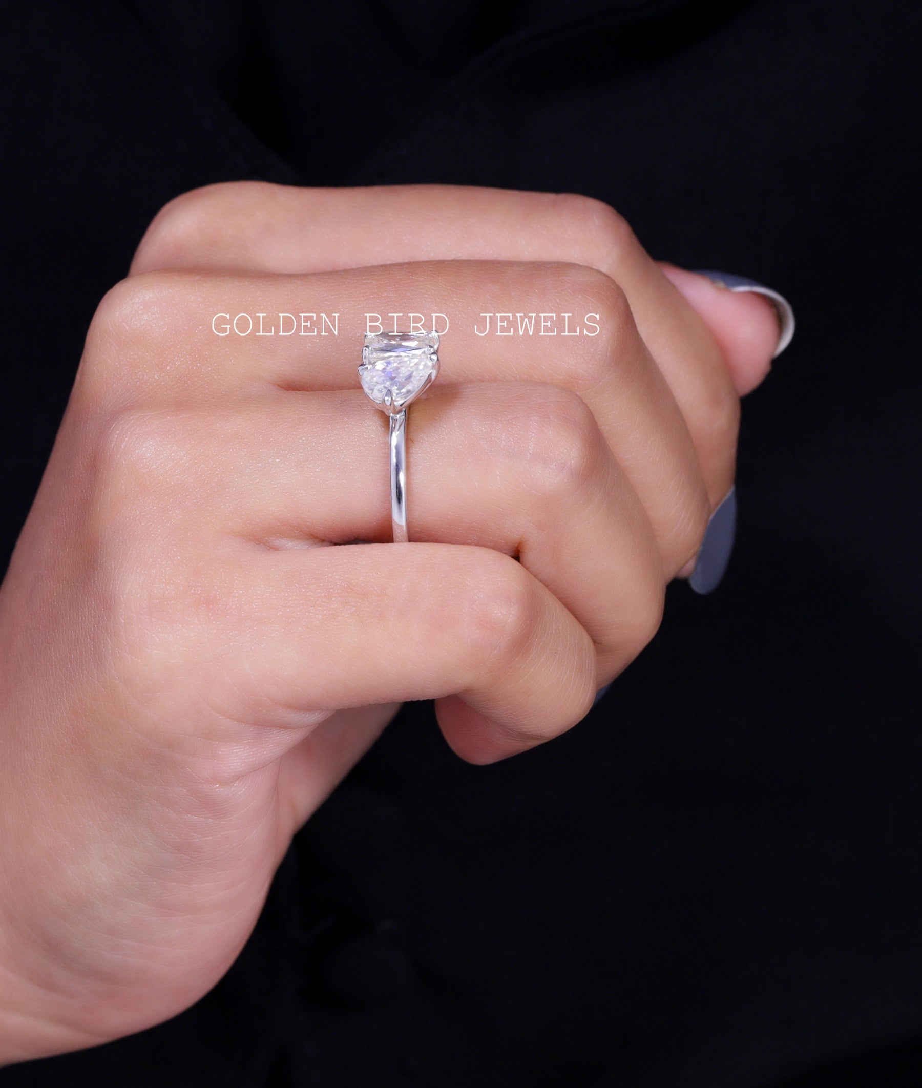 Old Mine Pear & Criss Cut Moissanite Two Stone Ring