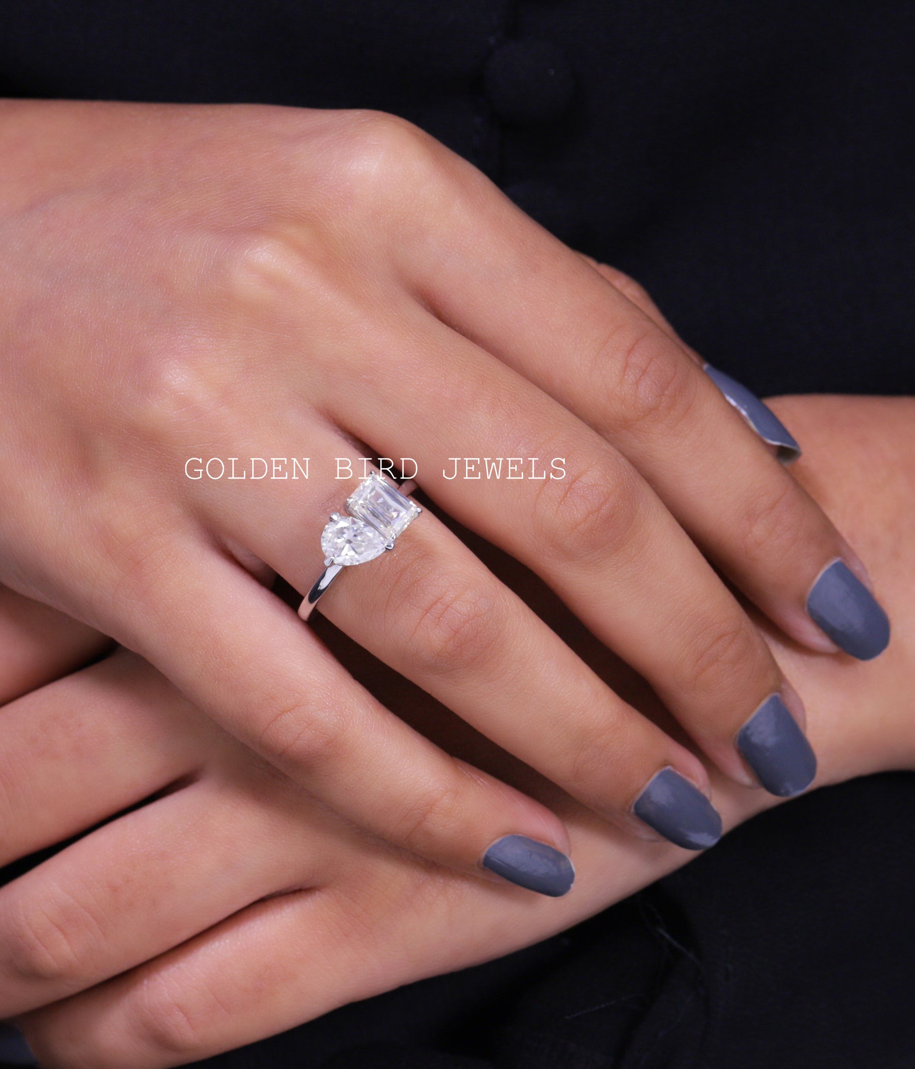 Old Mine Pear & Criss Cut Moissanite Two Stone Ring
