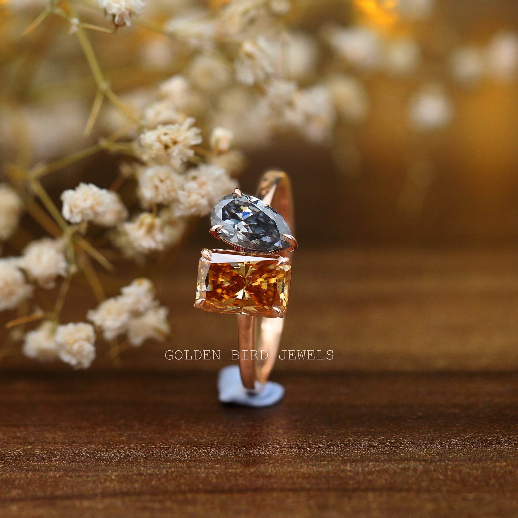Radiant & Pear Cut Fancy Colored Moissanite Toi Moi Ring