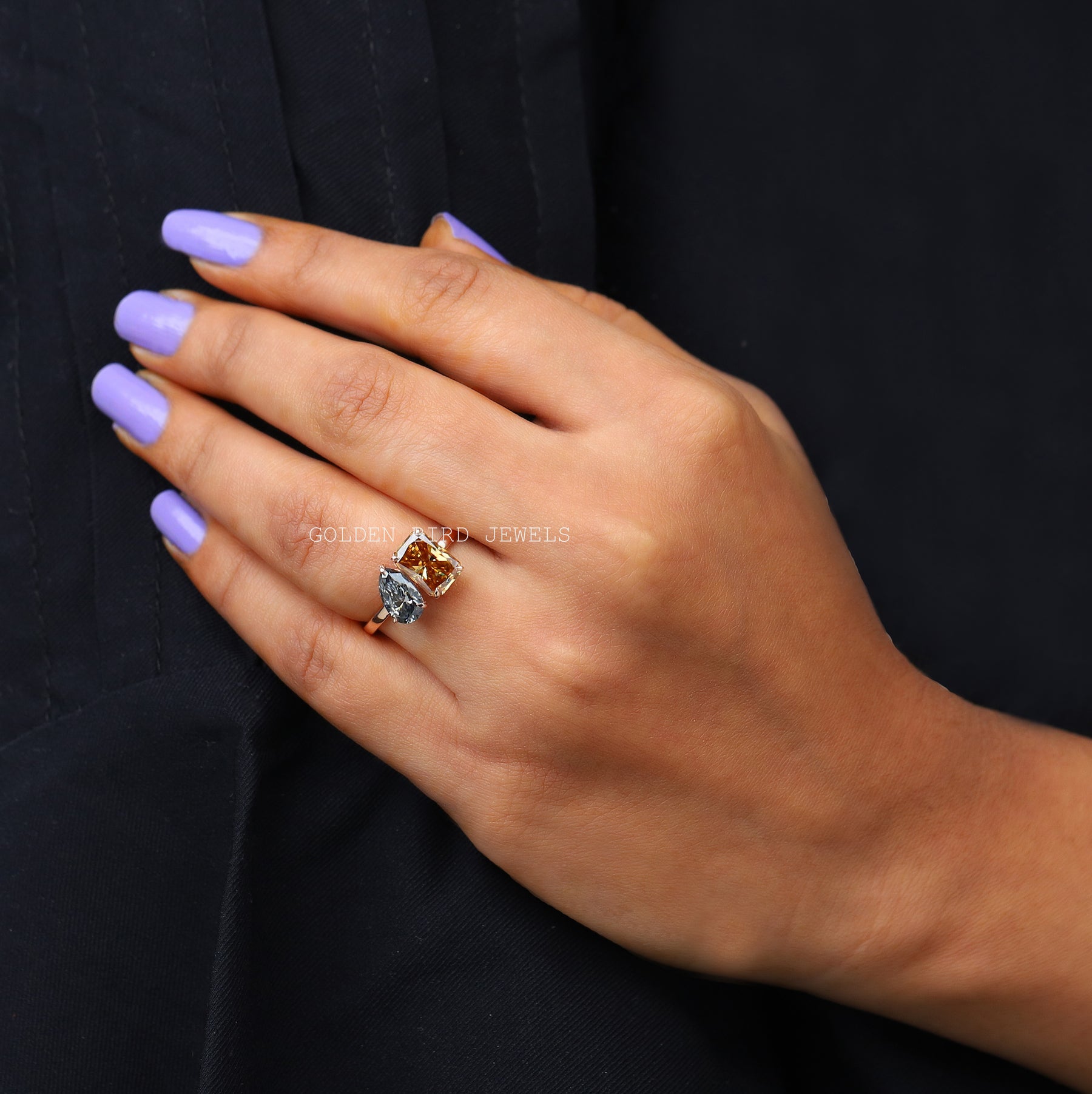Radiant & Pear Cut Fancy Colored Moissanite Toi Moi Ring