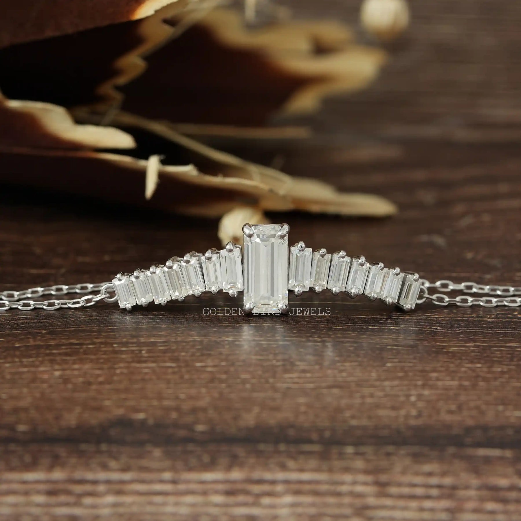 Long Emerald Cut With Baguette Moissanite Tennis Chain Bracelet