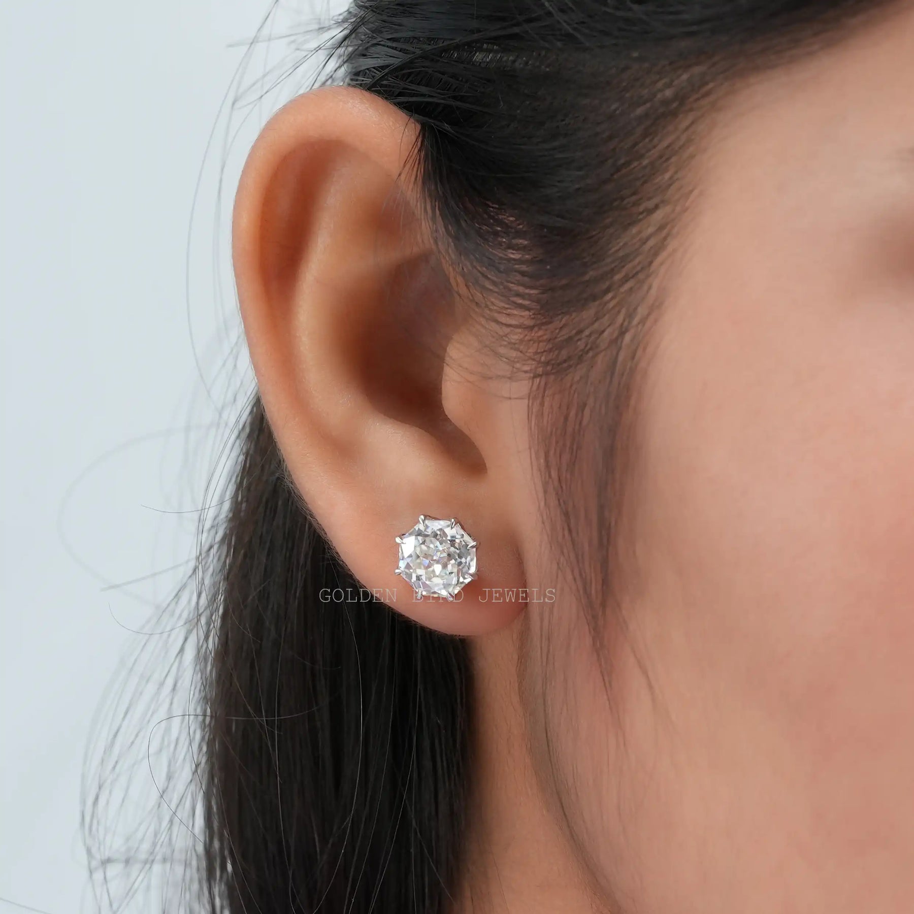 Pair Of a Colorless octagon Cut Moissanite Wedding Earrings