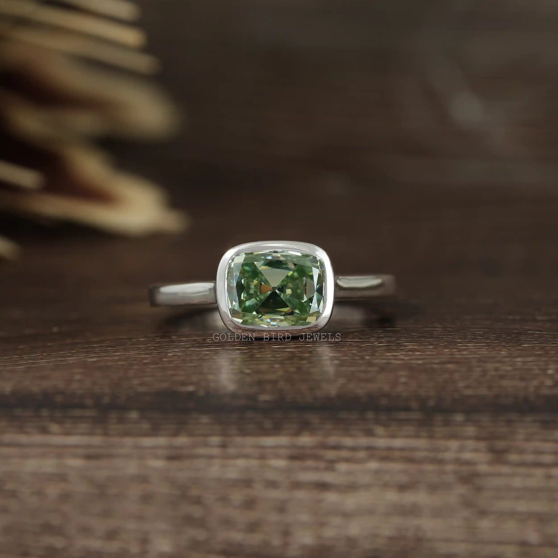 Unique 2.35 CT Mint Green Old Mine Cushion Cut Moissanite Solitaire Engagement Ring Made With Solid White Gold