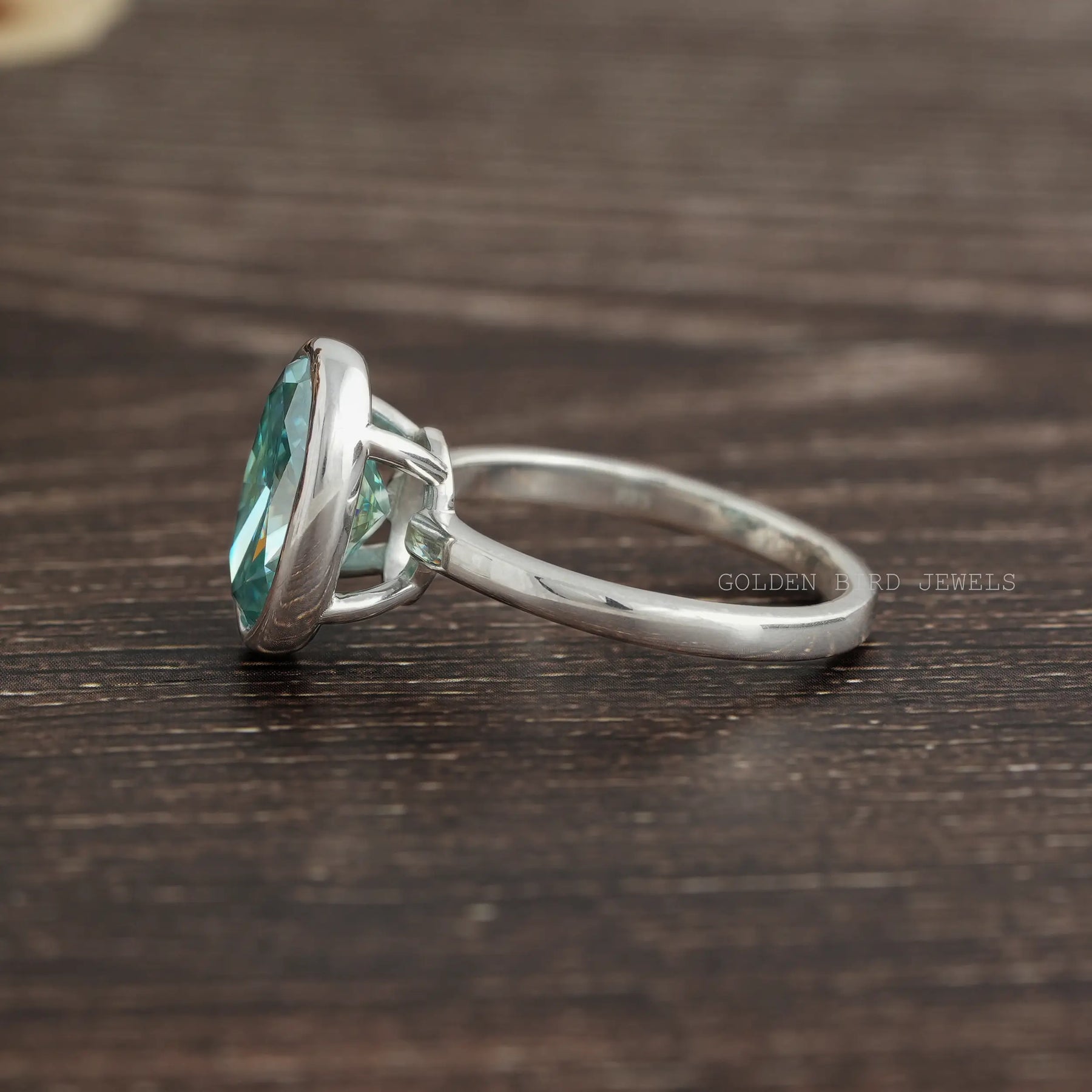 [Bezel Set Moissanite Oval Cut Engagement Ring]-[Golden Bird Jewels]