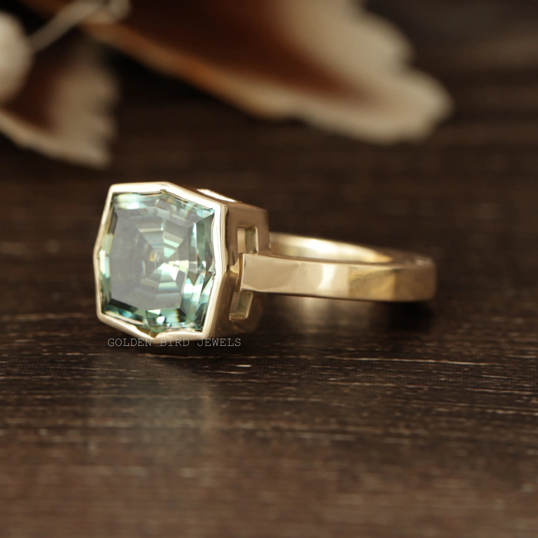 Side View Of Step Cut Moissanite Bezel Set Solitaire Engagement Ring Made For Her
