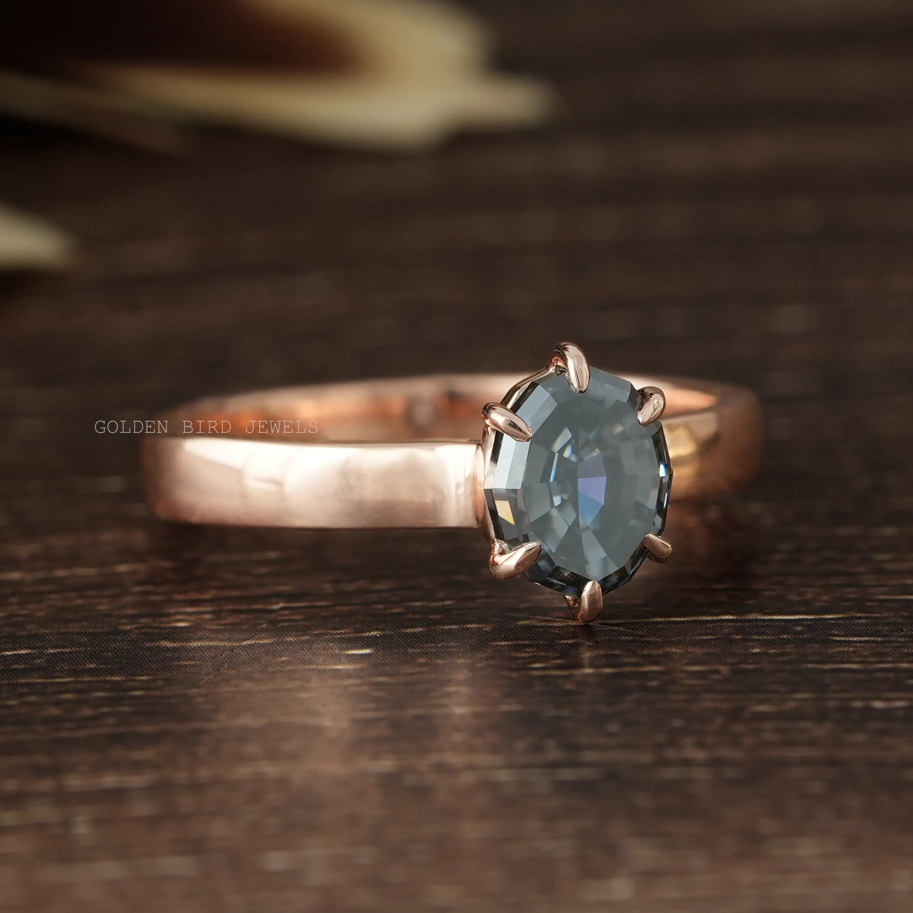 Six Clow Prong Set Gray Color 1.70 Carat Step Cut Moissanite Engagement Ring