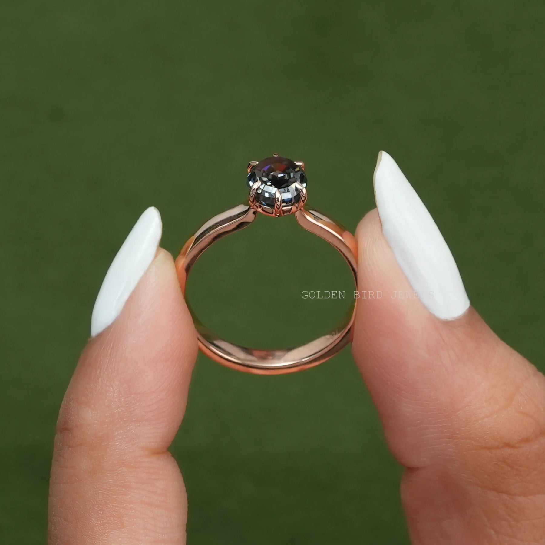Under Two Finger Excellent Shine Of Step Cut Fancy Color Oval Moissanite Solitaire Engagement Ring