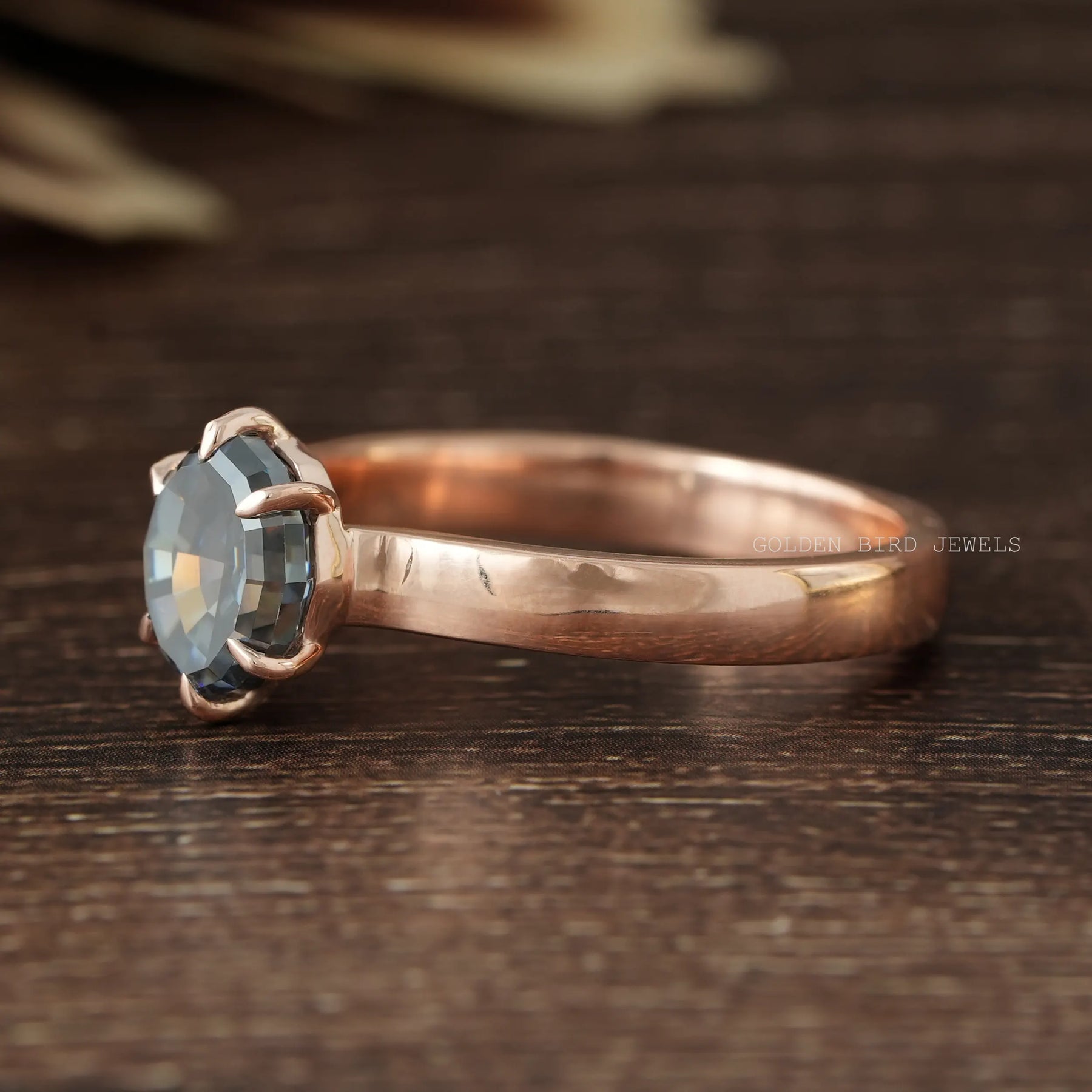 Left Side View Of Classic And Unique Design Step Cut Moissanite Solitaire Engagement Ring