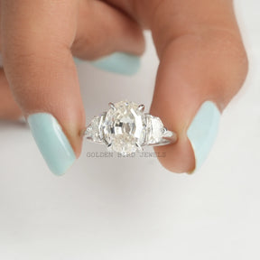 [Three Stone Moissanite Engagement Ring Crafted With Prong Setting]-[Golden Bird Jewels]