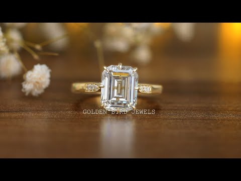 [Youtube Video Of Emerald Cut Moissanite Hidden Halo Engagement Ring]-[Golden Bird Jewels]