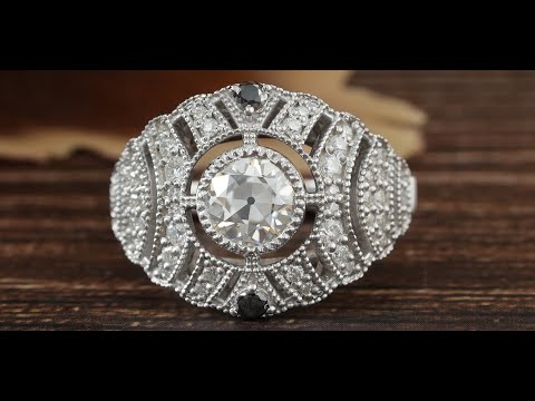 [YouTube Vide Of Old European Round Cut Moissanite Bridal Art Deco Ring]-[Golden Bird Jewels]