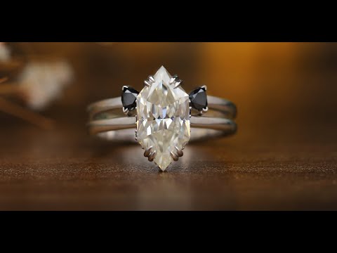 [YouTube Video Of Colorless Dutch Marquise Moissanite Ring Set]-[Golden Bird Jewels]