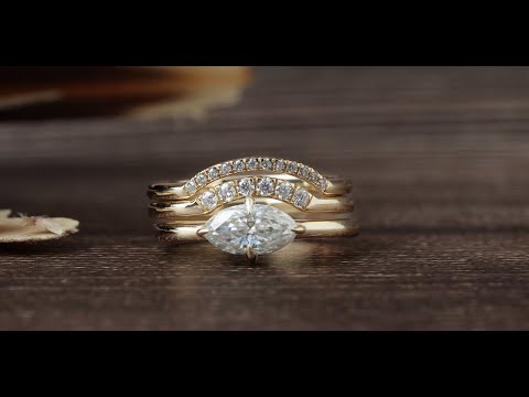 [YouTube Video Of Marquise Cut Moissanite Trio Bridal Curved Band Set]-[Golden Bird Jewels]