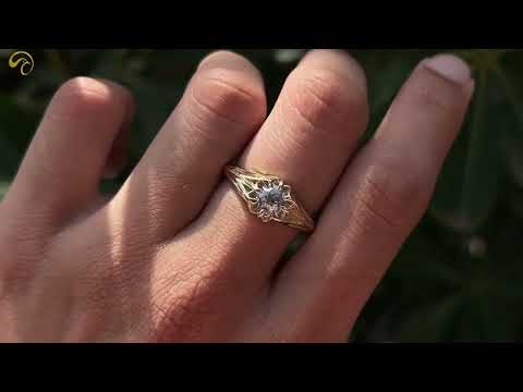 [YouTube Video of Round Cut Art Deco Moissanite Engagement Ring]-[Golden Bird Jewels]