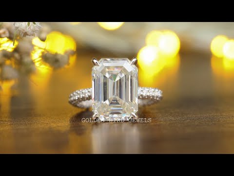 [Youtube Video Of Emerald Cut Moissanite Engagement White Gold Ring]-[Golden Bird Jewels]