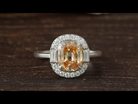 [Youtube Video Of 2.25 Carat Champagne Criss Cut Cushion Moissanite Halo Engagement Ring]-[Golden Bird Jewels]