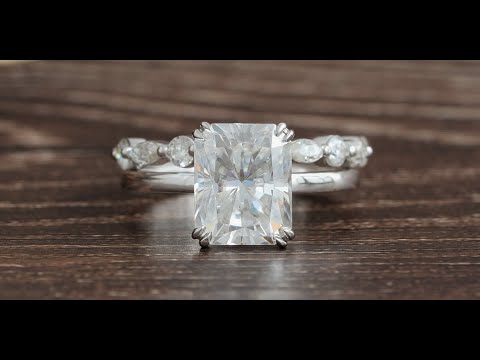 [YouTube Video Of Colorless Radiant Cut Moissanite Ring Set]-[Golden Bird Jewels]
