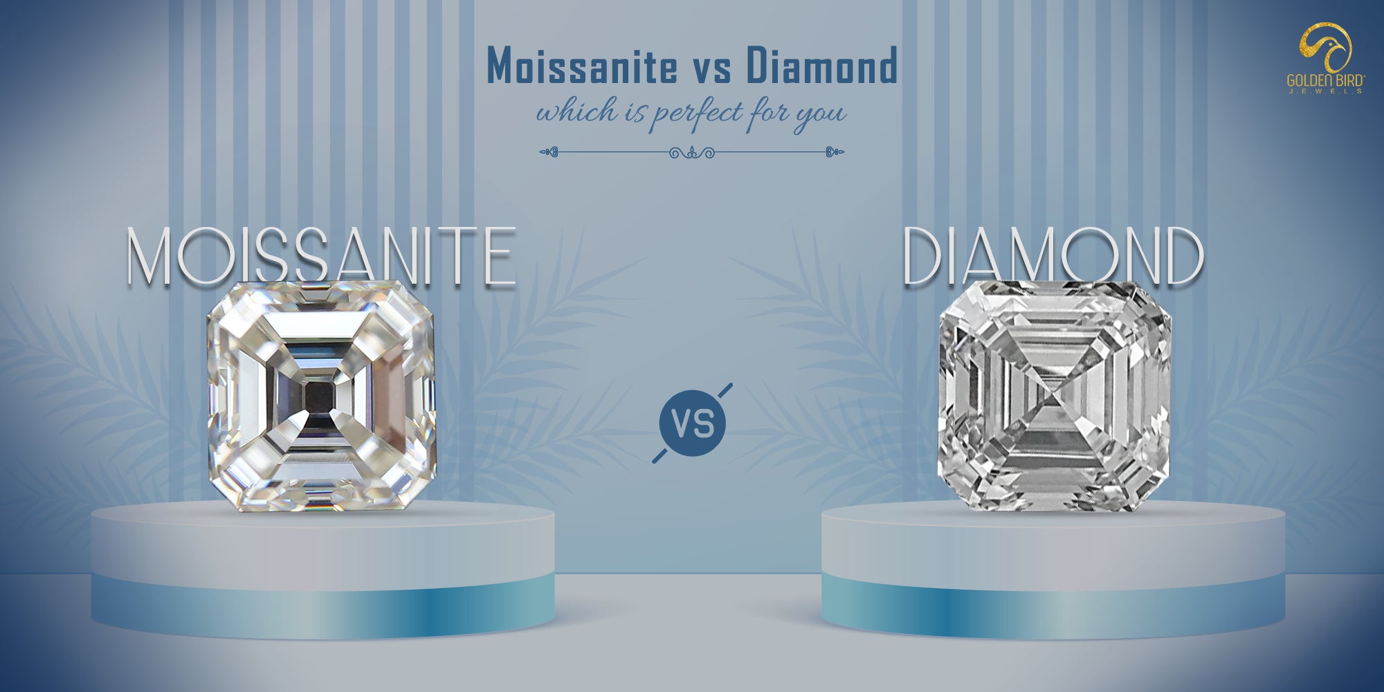 [Moissanite vs Diamond : Comparison of a sparkling round-cut diamond ring on a wooden surface.]-[golden bird jewels]
