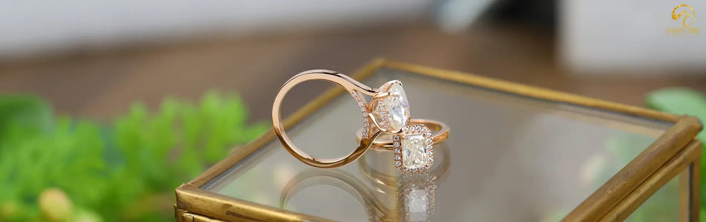 Beautiful emerald cut moissanite rings in gold