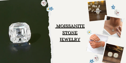 [Displayed Assorted moissanite stone jewelry, including rings, earrings, bracelets, and a pendant against a neutral background] - [Golden Bird Jewels]