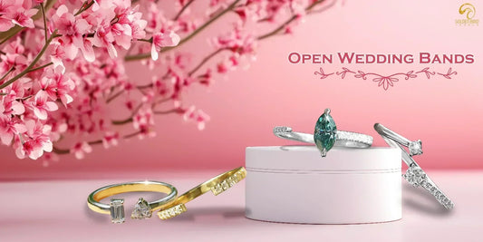 A group of diffrent types of open wedding band made by goldenbird jewels, with pink bacground and pink flowers