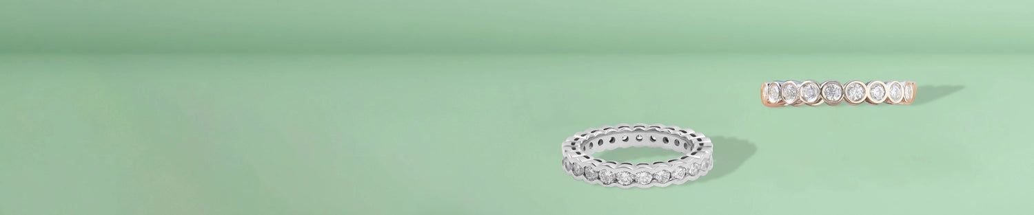 Two bezel-set diamond bands in white and rose gold Tone 