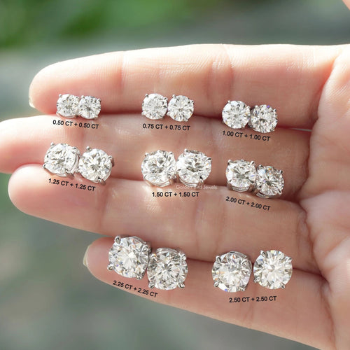 Round Cut Lab Diamond And Moissanite Solitaire Earrings