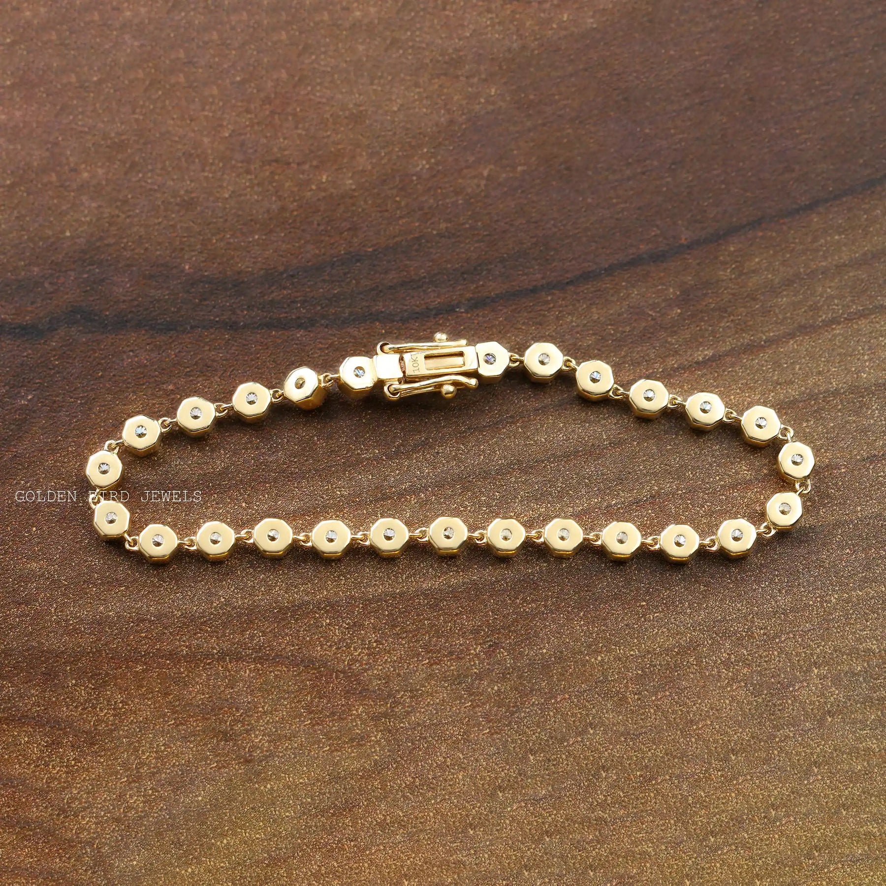 [Back view of round cut moissanite bracelet]-[Golden Bird Jewels]