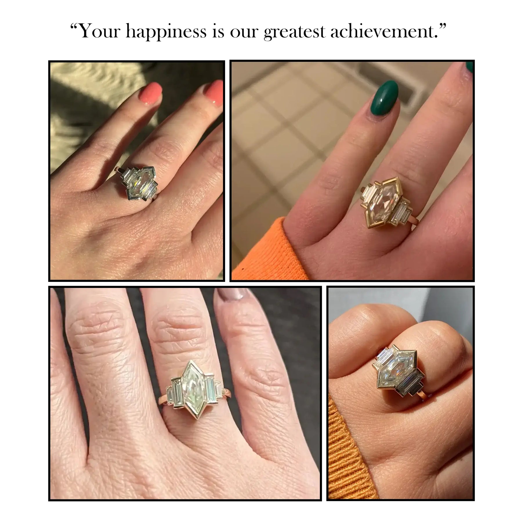 Elongated Hexagon Cut Moissanite Five Stone Ring
