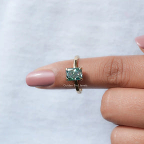 In finger front View of Solitaire Moissanite Engagement Ring