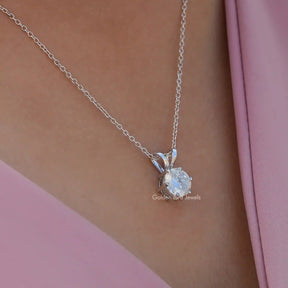 [In neck front view of moissanite pendant in vvs clarity]-[Golden Bird Jewels]