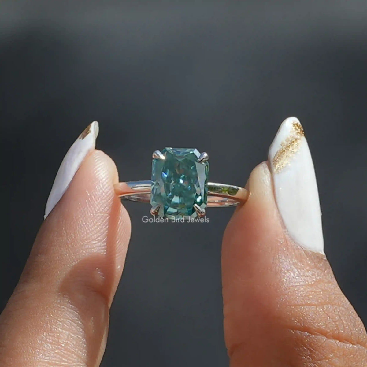 [Front view of 2 carat radiant cut solitaire cut ring made of 14k white gold]-[Golden Bird Jewels]