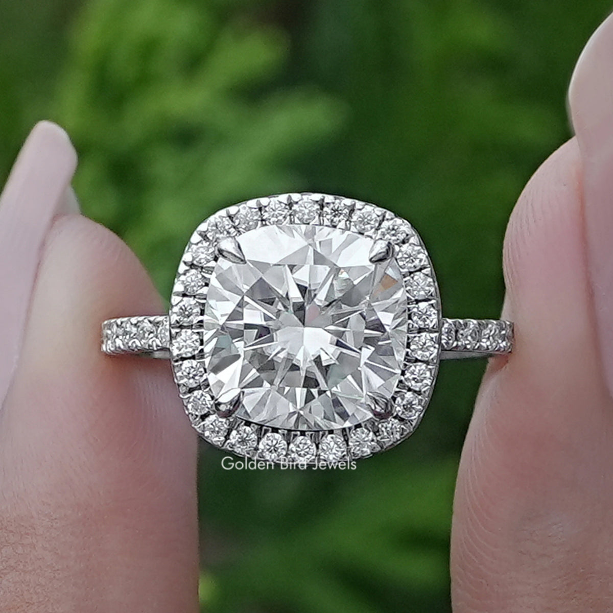 Cushion Cut Lab Diamond Halo Engagement Ring