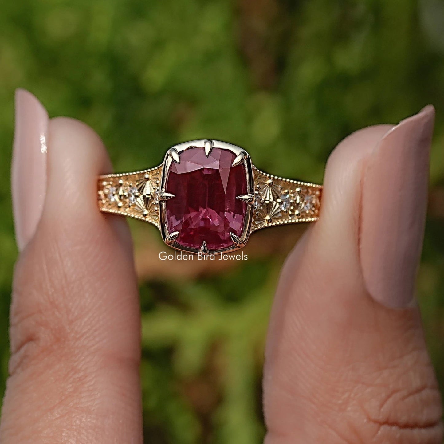 Cushion Alexandrite Gemstone Accent Stone Ring