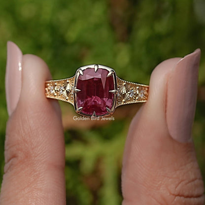 Cushion Alexandrite Gemstone Accent Stone Ring