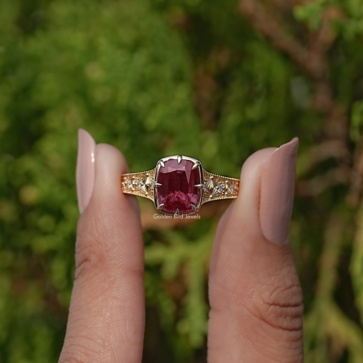 Cushion Alexandrite Gemstone Accent Stone Ring