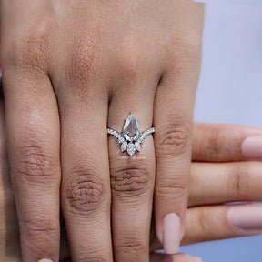 Rose Cut Pear Moissanite Curved Engagement Ring