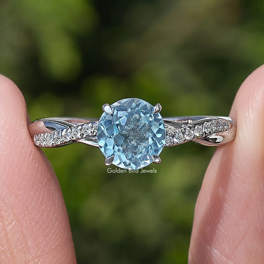 Aquamarine Round Cut Gemstone Ring