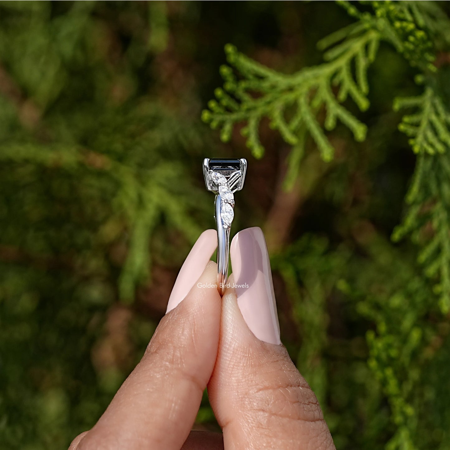 Black Asscher Gemstone Moissanite Engagement Ring