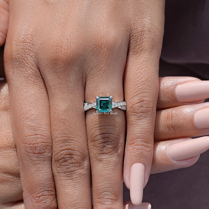 Asscher Cut Moissanite Gemstone Twisted Accent Ring