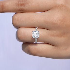 Asscher Cut Solitaire Moissanite Accent Ring