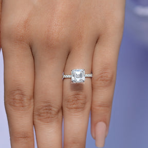 Asscher Cut Solitaire Moissanite Accent Ring