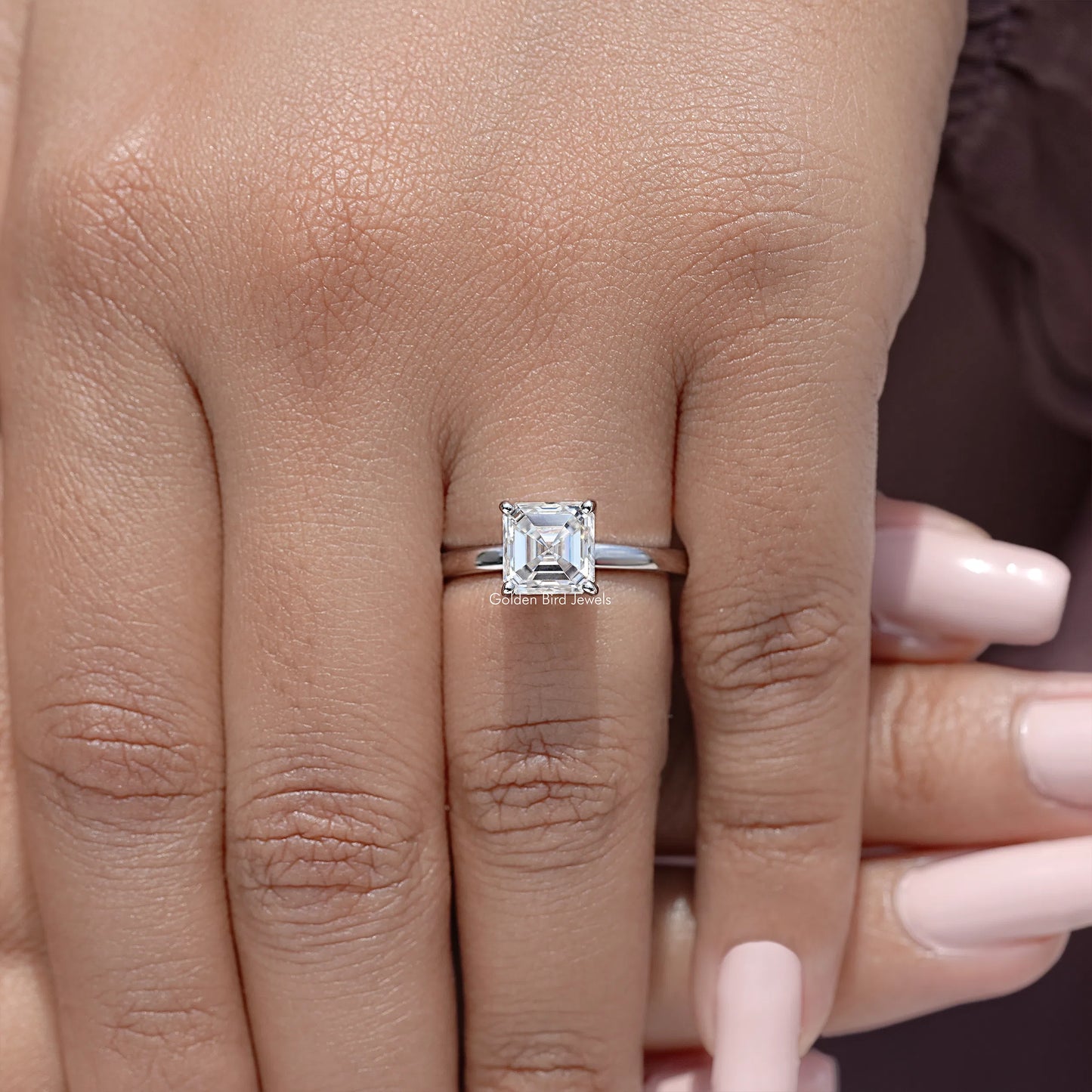 Asscher Cut Moissanite Gemstone Hidden Halo Ring
