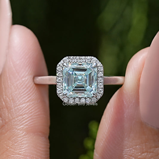 Asscher Cut Moissanite Gemstone Halo Wedding Ring