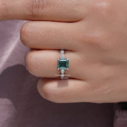 Green Asscher Moissanite Gemstone Engagement Ring