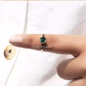 In finger front View of Asscher Cut Moissanite Ring 