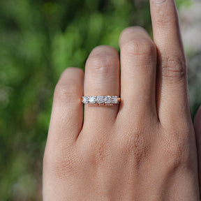 Asscher Cut Moissanite Five Stone Wedding Band